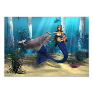 Mermaid and Dolphin Photo Print