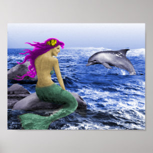 Mermaid and Dolphin Poster