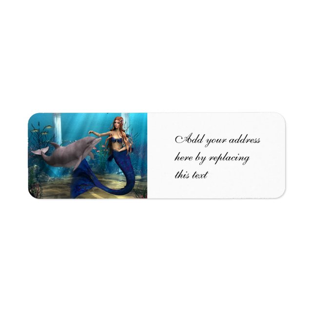 Mermaid and Dolphin Return Address Label (Front)
