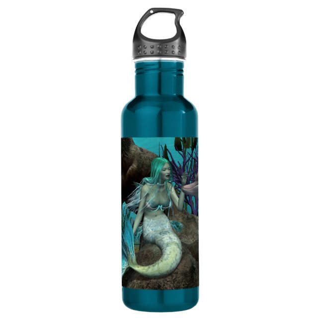 Mermaid and Dolphin Under the Sea 710 Ml Water Bottle (Front)
