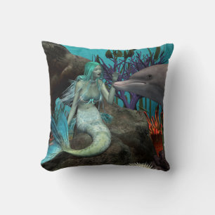 Mermaid and Dolphin Under the Sea Cushion