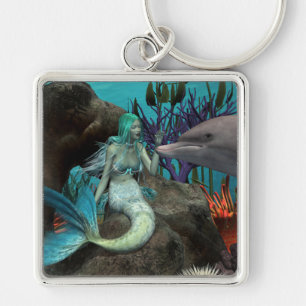 Mermaid and Dolphin Under the Sea Key Ring