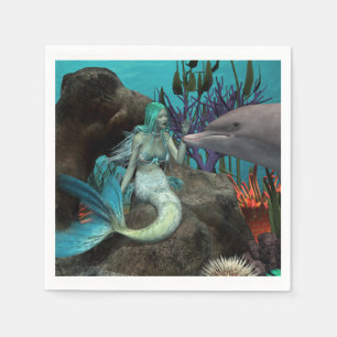 Mermaid and Dolphin Under the Sea Napkin