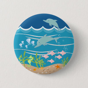 Mermaid and dolphins birthday party 6 cm round badge