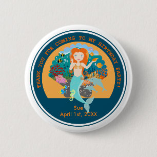 Mermaid and dolphins birthday party 6 cm round badge