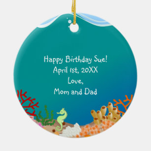 Mermaid and dolphins birthday party ceramic ornament