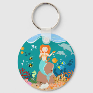 Mermaid and dolphins birthday party key ring