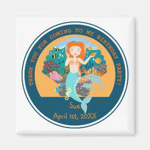 Mermaid and dolphins birthday party magnet