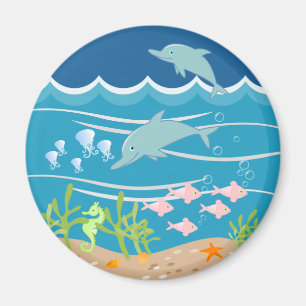 Mermaid and dolphins birthday party magnet