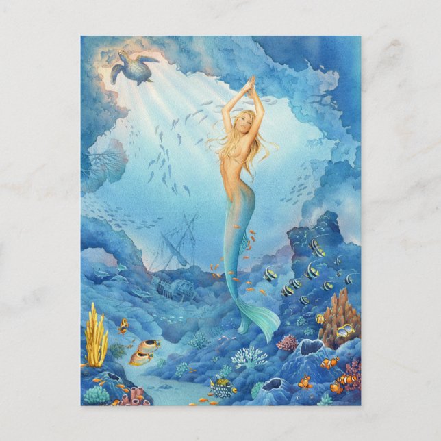 Mermaid and Dolphins by Scot Howden Postcard (Front)