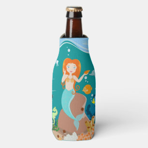 Mermaid and dolphins under the sea birthday party bottle cooler