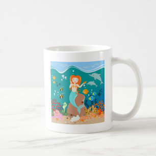 Mermaid and dolphins under the sea birthday party coffee mug