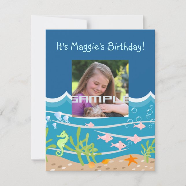 Mermaid  and dolphins under the sea birthday party invitation (Front)