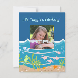 Mermaid and dolphins under the sea birthday party invitation