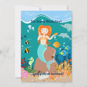 Mermaid  and dolphins under the sea birthday party invitation