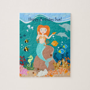 Mermaid and dolphins under the sea birthday party jigsaw puzzle