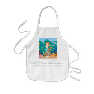 Mermaid and dolphins under the sea birthday party kids apron