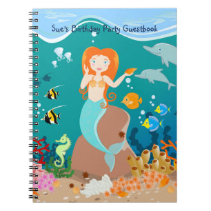 Mermaid and dolphins under the sea birthday party notebook