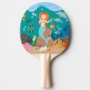 Mermaid and dolphins under the sea birthday party ping pong paddle