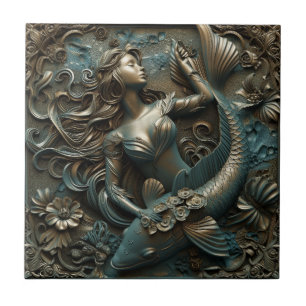 Mermaid and Fish 3D Effect Ceramic Tile