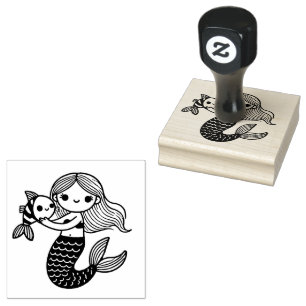 Mermaid and Fish Friendship Rubber Stamp