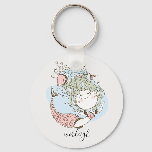 Mermaid And Fish Kid's Keychain (Front)