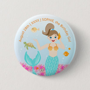 Mermaid and friends girly Birthday Party 6 Cm Round Badge