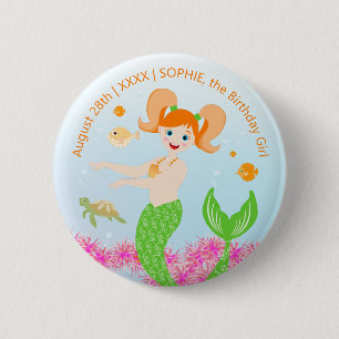 Mermaid and friends girly Birthday Party 6 Cm Round Badge