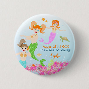 Mermaid and friends girly Birthday Party 6 Cm Round Badge