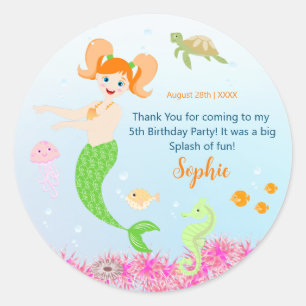 Mermaid and friends girly Birthday Party Classic Round Sticker