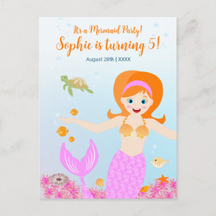 Mermaid and friends girly Birthday Party Invitation Postcard