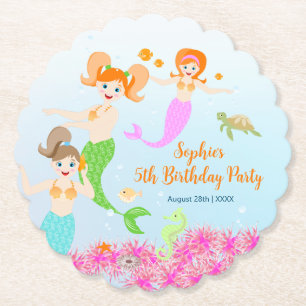 Mermaid and friends girly Birthday Party Paper Coaster