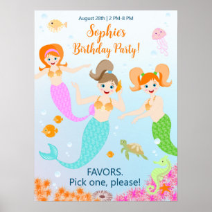 Mermaid and friends girly Birthday Party Poster