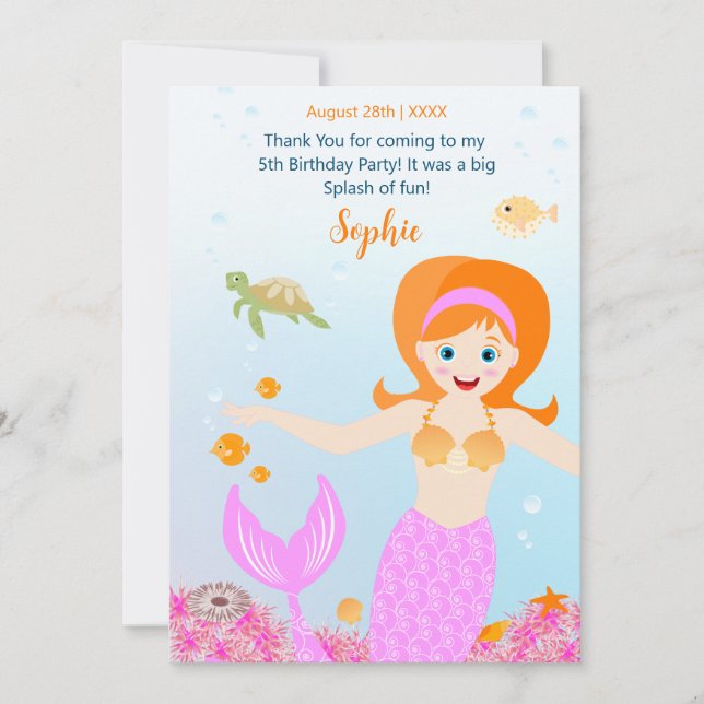 Mermaid and friends girly Birthday Party Thank You Card (Front)