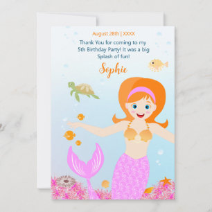 Mermaid and friends girly Birthday Party Thank You Card