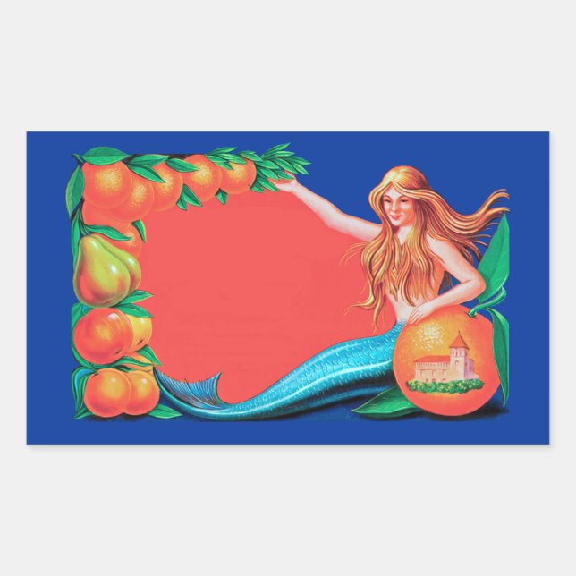 Mermaid and Fruit Crate Label Art (Front)