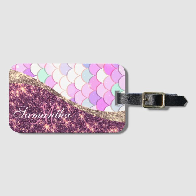 Mermaid and Glitter Luggage Tag (Front Horizontal)