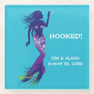 Mermaid and Golden Hook Glass Coaster