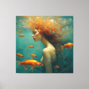 Mermaid and Goldfish Canvas Print
