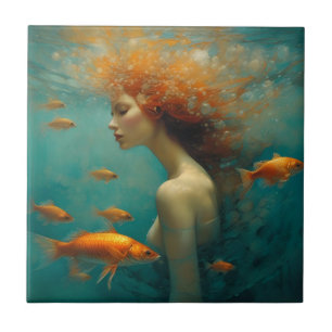 Mermaid and Goldfish Ceramic Tile