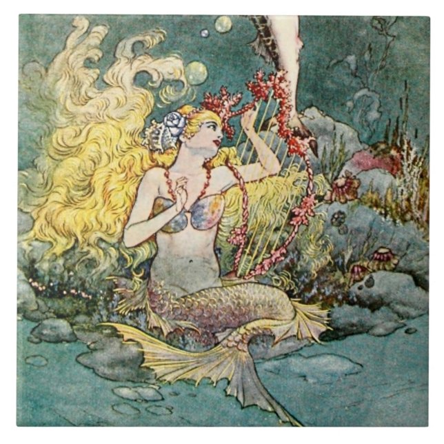 “Mermaid and Harp” by Charles Folkard Ceramic Tile (Front)