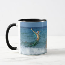 Mermaid and Merman in the surf Coffee Mug