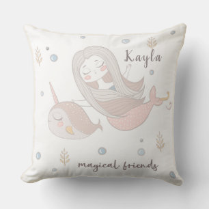 Mermaid and Narwhal Magical Friends Personalised Cushion