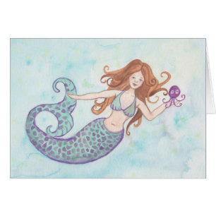 Mermaid and Octopus Greeting Card