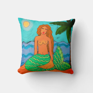Mermaid and Palm Tree Abstract Art Cushion