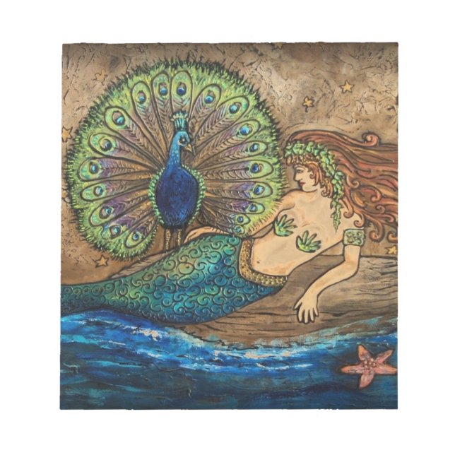 Mermaid and Peacock Notepad (Front)