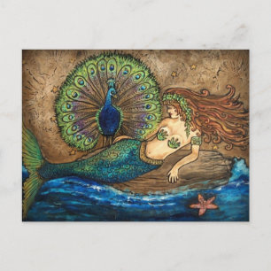 Mermaid and Peacock Postcard