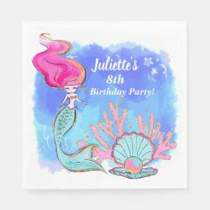 Mermaid And Pearl Clam Birthday Napkin