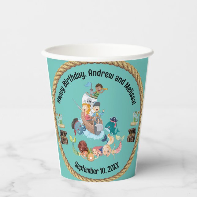 Mermaid and Pirate Birthday Paper Cups (Front)