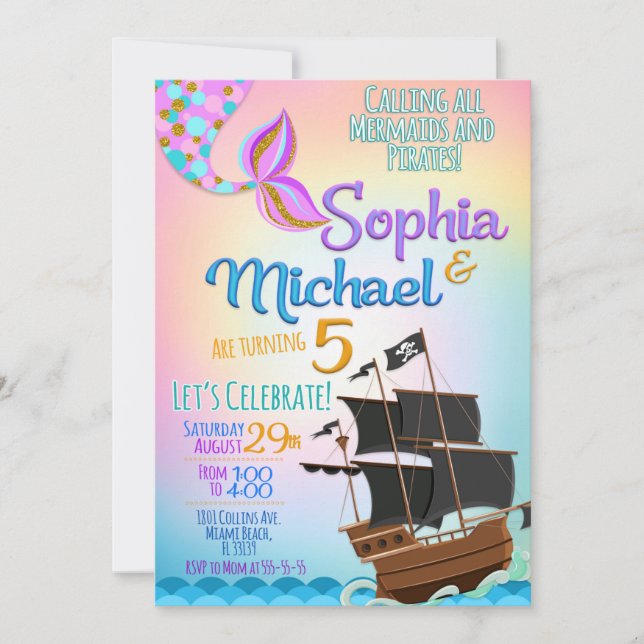 Mermaid and Pirate Birthday Party Invitation (Front)